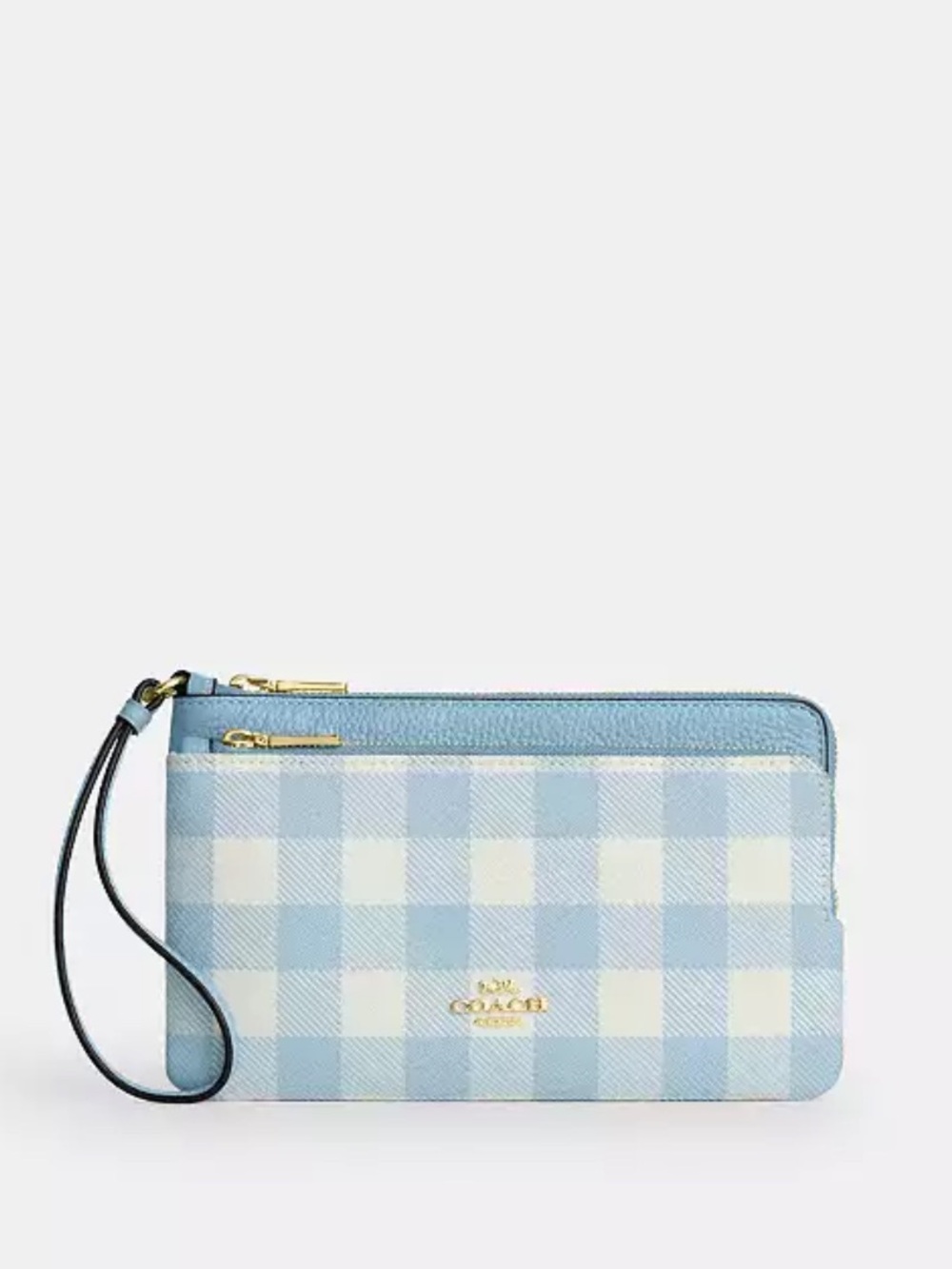 NWT Coach! Double Zip Wristlet
With Gingham Print 🩵